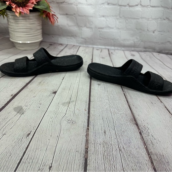 pali hawaii Classic Jandals Black Double Strap Slides sandals beach summer sz 8 - Picture 2 of 7